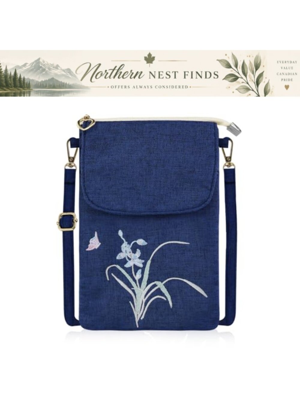 Small Floral Embroidered Cotton Crossbody Phone Bag Mini Shoulder Purse